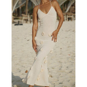 Meshki Suki Knit Maxi Dress With Flowers - Nude in Cream